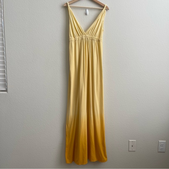 GYPSY 05 Yellow Ombre Organic Cotton V Neck Twist Strap Boho Summer Maxi Dress - Picture 4 of 13